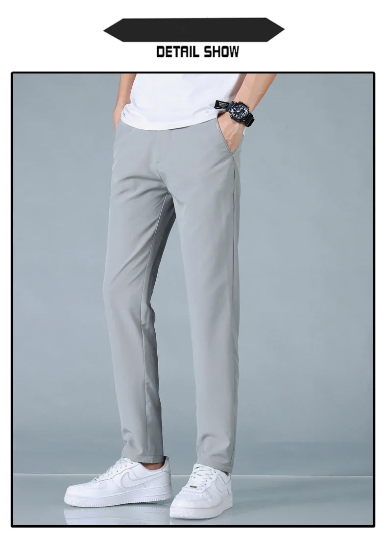 2025 Spring Summer Ultra-thin Men's Casual Pants Slim Straight Leg Elastic Waist Sports Jogging Trousers Fashion Men Golf Pants