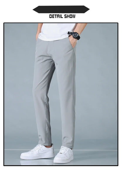 2025 Spring Summer Ultra-thin Men's Casual Pants Slim Straight Leg Elastic Waist Sports Jogging Trousers Fashion Men Golf Pants