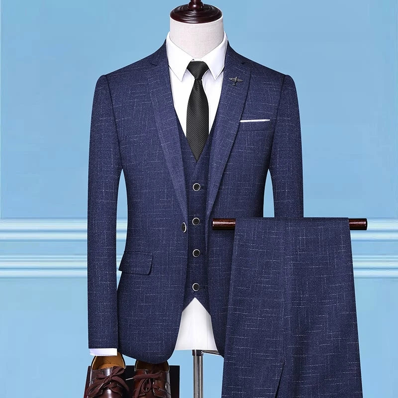 Mens Fashion Wedding Smart Casual 3 Piece Suit British Style High Quality Jacket Vest Trousers European American Banquet Look