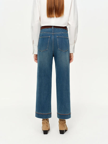 Double-length Jeans Women High-waisted Slim-fit Classic Straight Pants High Waist Elegant Office Lady Spring Trendy