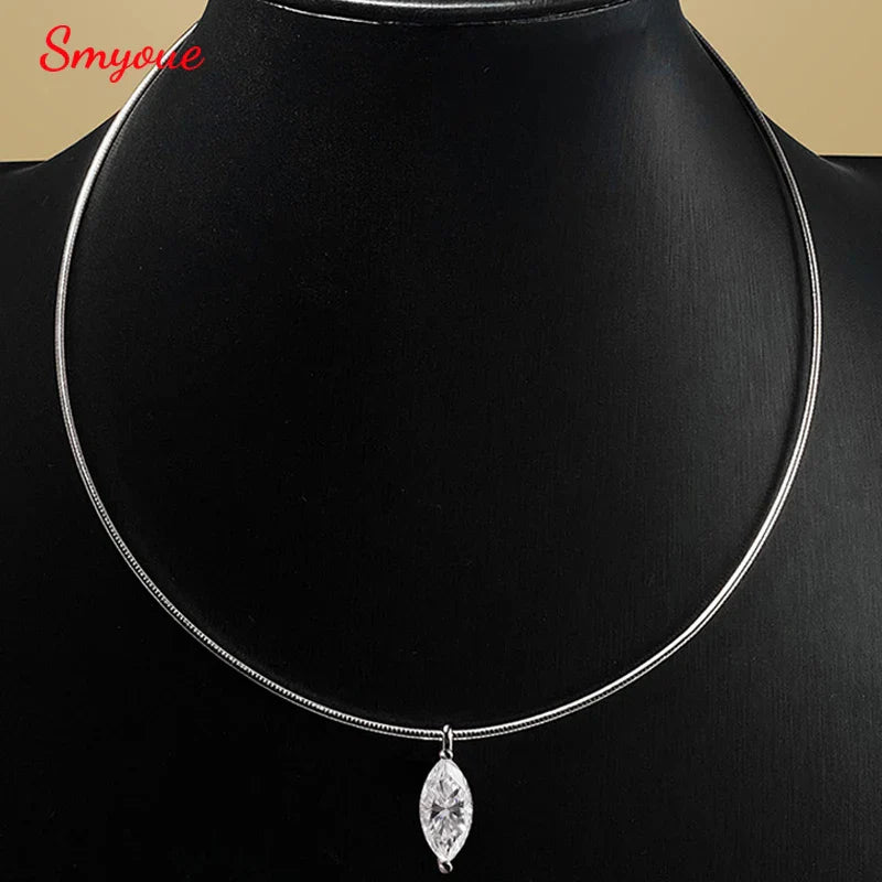 3CT 7*14MM Marquise Cut Moissanite Necklace for Women Solitaire Pendant Sparkling Chain Lab Diamond Pure 925 Jewelry
