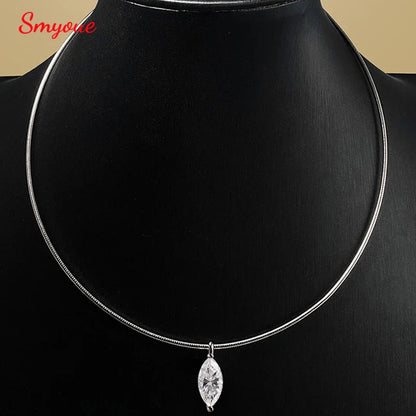 3CT 7*14MM Marquise Cut Moissanite Necklace for Women Solitaire Pendant Sparkling Chain Lab Diamond Pure 925 Jewelry