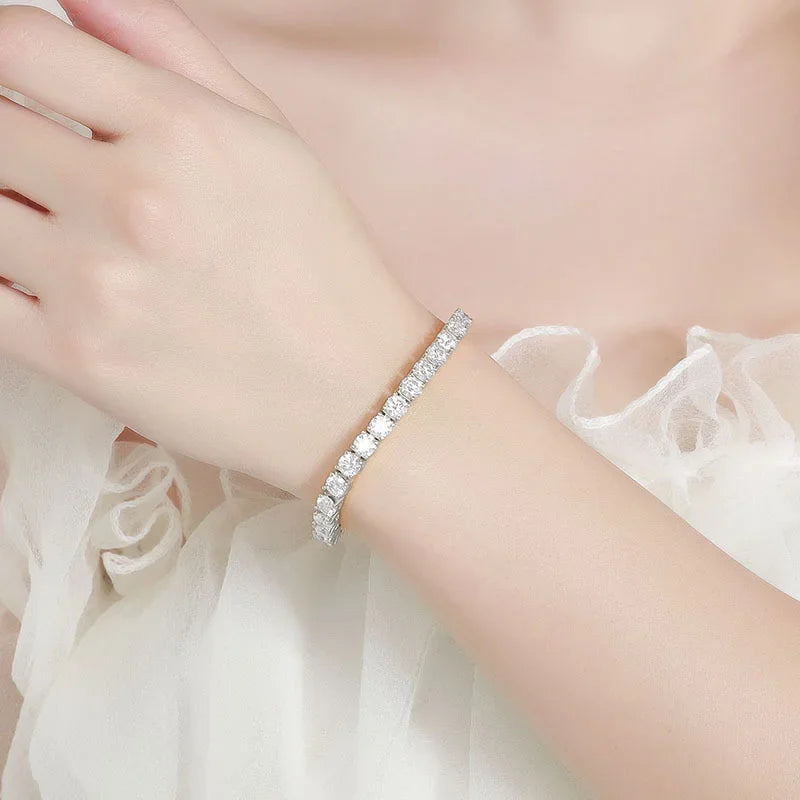 18k Plated 2-4mm Zircon/moissanite Tennis Bracelet for Women Man Full Diamond Original Real 925 Sterling Silver Jewelry