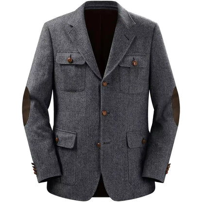 Men's Herringbone Hunting Jacket Casual 4 Pockets Fashion Design Vintage Tweed Blazers Blazer Single Breasted Comfortable Work