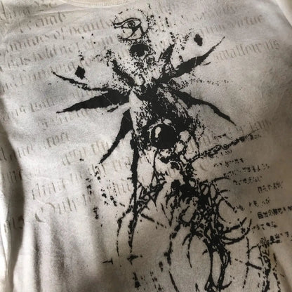 Y2K Men Harajuku Gothic Printing White Long Sleeve Punk Hip Hop T shirt Fashion Gothic Casual Pure Cotton Loose Tops Unisex
