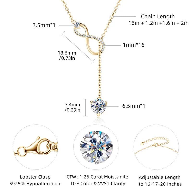 Certified Moissanite Heart Infinite Pendant Necklace Chain for Women S925 Sterling Silver Necklaces Fine Jewelry Gifts