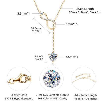 Certified Moissanite Heart Infinite Pendant Necklace Chain for Women S925 Sterling Silver Necklaces Fine Jewelry Gifts