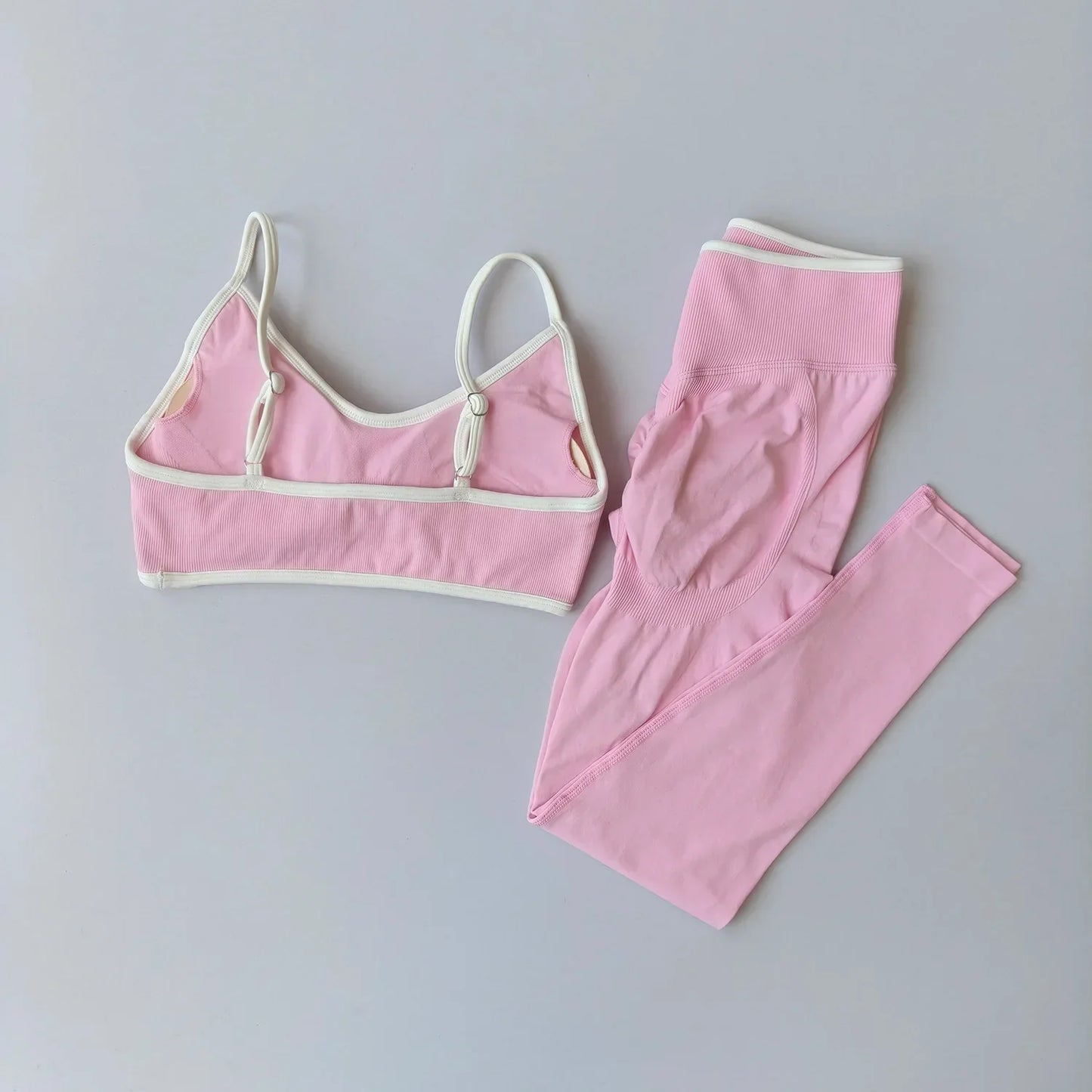 Women 2pcs Sport Sets Gym Push Up Yoga Pants Hollow Back Fitness Bras Workout High Waist Leggings Seamless Tights  Gym Set Suit