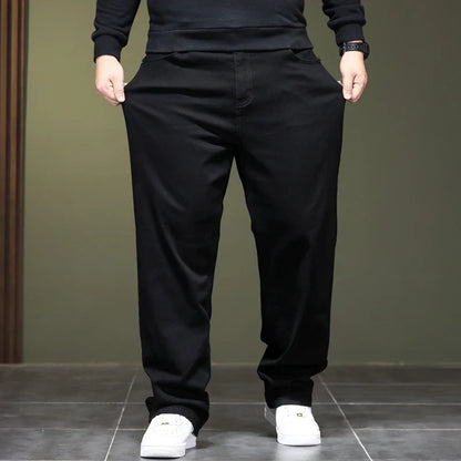 Extra Large Size 48 Men's Jean Straight Leg Loose Denim Pant Male High Elastic Stretch Fleece Big Plus 42 44 46 150 Kg 116 Waist