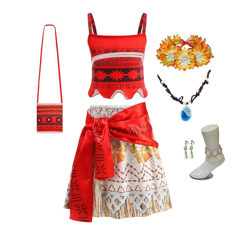 Newest Movie Disney Princess Moana 2 Dress Girls Cosplay Vaiana Carnival Party Ocean Adventure Costume Kids Fancy Clothes Outfit