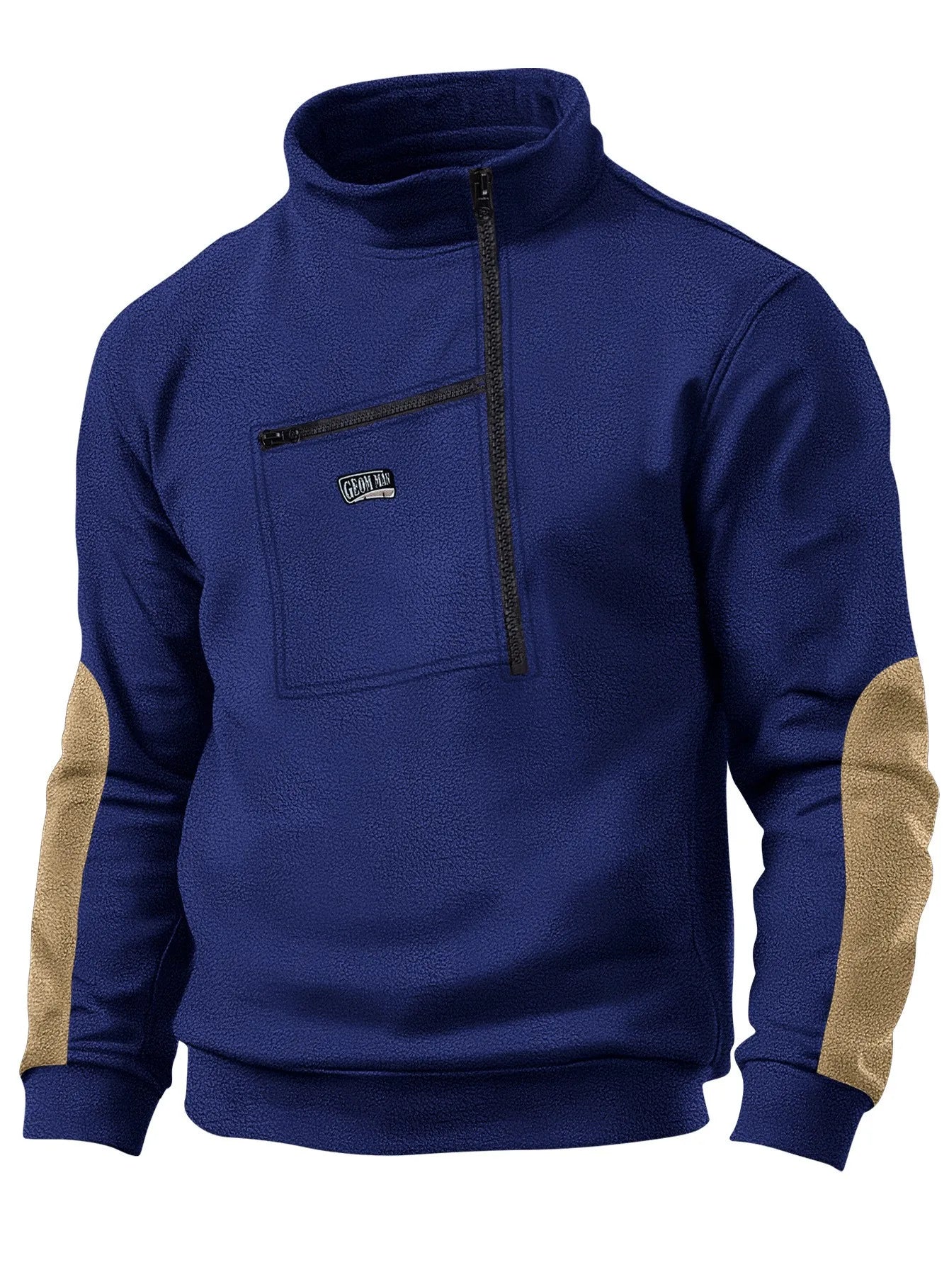 Winter multi-color button-down fleece pullover with windproof and drawstring design for men's casual and sportswear