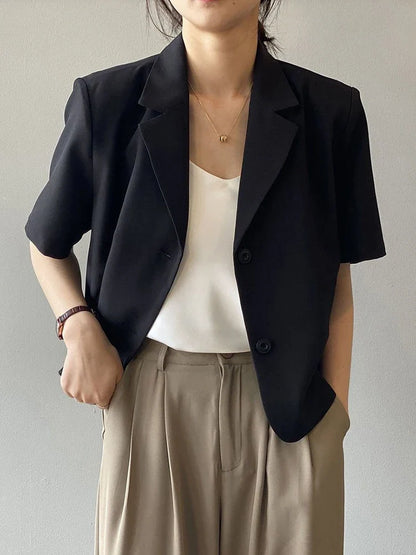 Elegant Casual Blazers Women Short Sleeve Loose S-3Xl Suit Coat Tops Korean Summer Fashion Solid Sweet Simple Blazers New
