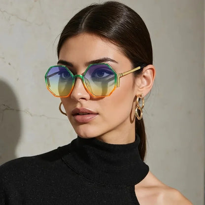 2026 New Sunglasses for Women Avant Garde Geometric Multi-color Gradient Frame Transparent Glasses