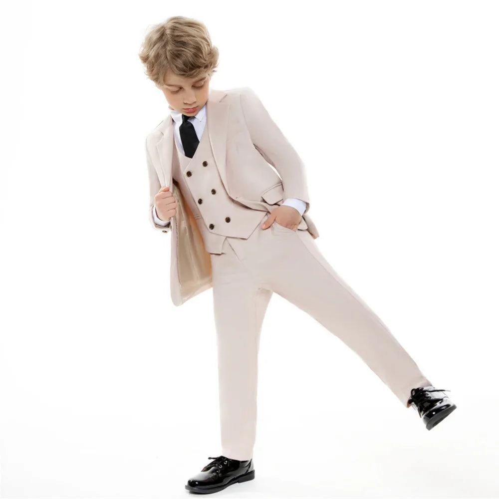 Classic Beige Boys Four Piece Formal Suit Set Premium Kids Occasion Attire Perfect For Formal Events And Celebrations