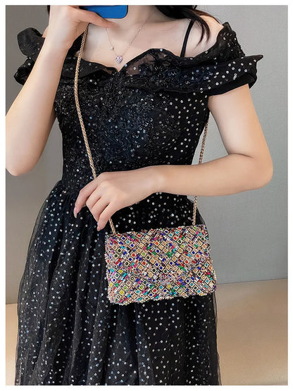 Rhinestone Evening Clutch Bag 2025 Diamond Women Banquet Party Wedding Fashion Messenger Purse Chain Small Shoulder Bag