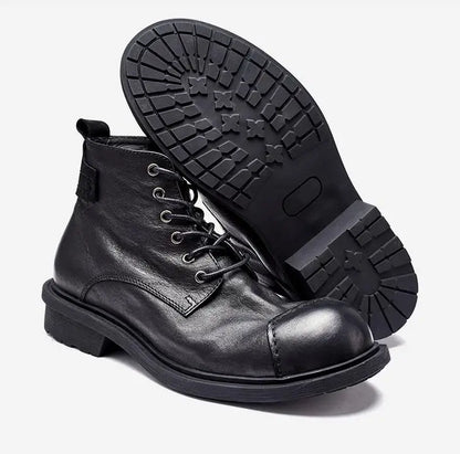 Spring Autumn New British Style Retro Genuine Cow Leather Men Ankle Short Motorcycle Boots Winter Plush Vintage Luxury Shoes 304