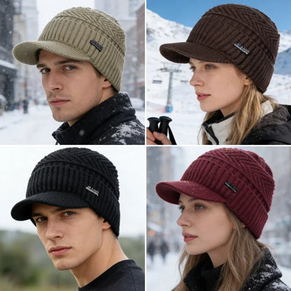 Unisex Warm Winter Hats Stylish Add Fur Lined Soft Beanie Cap With Brim Thick Winter Knitted Hats For Men & Women Dropshipping