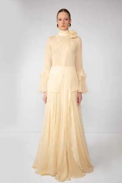 Dubai Evening Dresses Customizd 2 Piece Elegant Party Dress Chiffon Luxury Evening Dresses Long Sleeve Women Night Gown