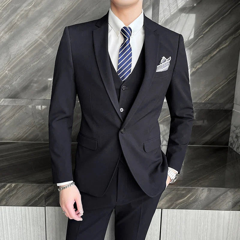 Men's 2025 Three-Piece Suit Set Casual Business Wedding Banquet Outfit Handsome M-4XL Stylish Combination with Vest And Trousers
