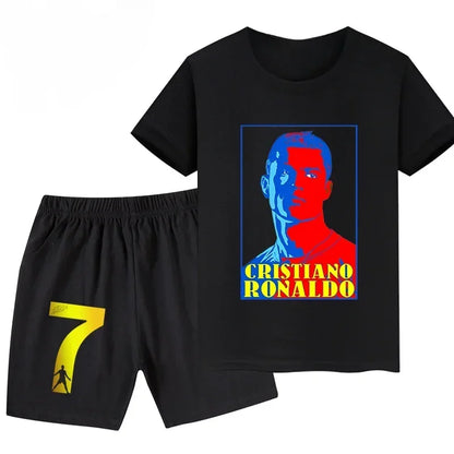 Summer Ronaldo Printed Children's Set Short-sleeved Shorts Suit Sports Kid T-shirt 2-piece Set Street Fashion Boys Baby Clothing
