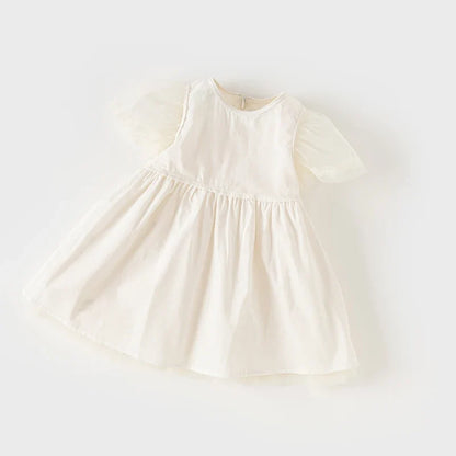 Children's Princess Dress for Girls 2025 New Summer Floral Puff Sleeves Mesh Charm Noble Cute Sweet Party DB2240549