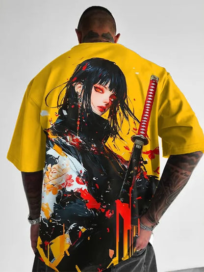 Men's and Women's Summer Fashion 3D Print Japanese Anime Printing T-shirt Casual Polyester Round Neck Casual Short Sleeve Tees