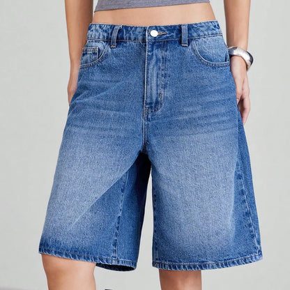 American Retro Style Five-Piece Denim Shorts for Women - Summer Spring 2025 Collection - High-Waisted  Loose-Fitting  Slimming