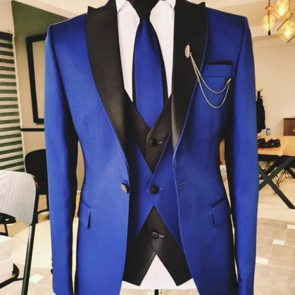 Men's Solid Slim Fit 3-Piece Business Suit Set with Blazer Vest And Pants for Wedding Party Luxury Fashion Tuxedo