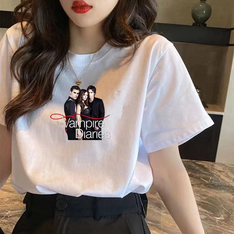 Vampire Diaries Cotton Women Girls Casual Harajuku T-shirt O-neck Short Sleeve Streetwear Ladies Graphic Summer Female T-shirt