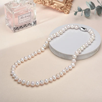 8-10MM Baroque Natural Freshwater Pearl Necklaces for Women 925 Sterling Silver Necklaces Jewelry 40-50cm Length