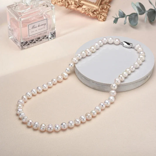 8-10MM Baroque Natural Freshwater Pearl Necklaces for Women 925 Sterling Silver Necklaces Jewelry 40-50cm Length
