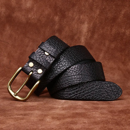 3.8CM Pure Thick Cowhide High Quality Genuine Leather Belts for Men Brand Strap Male Brass Buckle Business Jeans Cowboy Cintos
