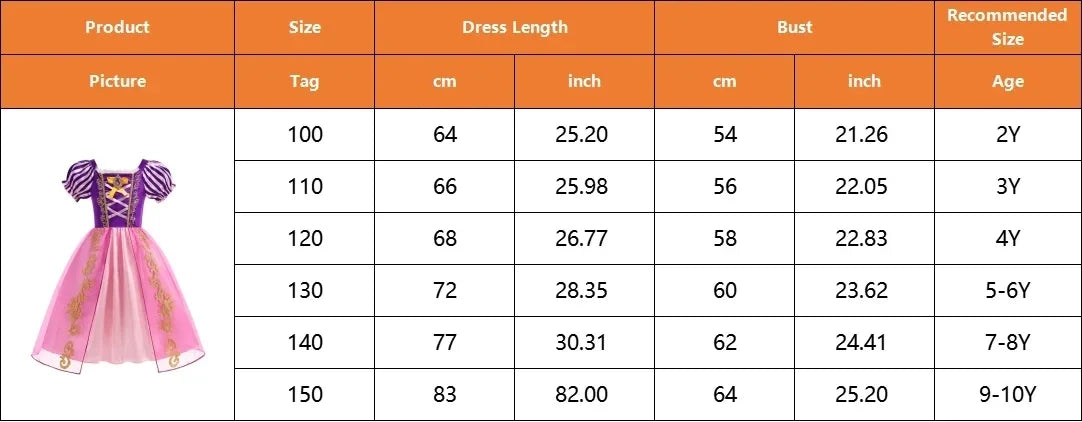 Disney Rapunzel Princess Dress Girl Purple Puff Sleeve Cosplay Tangled Costume Halloween Vestido Kids Birthday Ball Gown Clothes