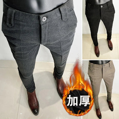 2025 Autumn Winter New Woolen Thickened Suit Pants High Quality Men Slim Fit Straight Formal Business Social Office Dress Pants