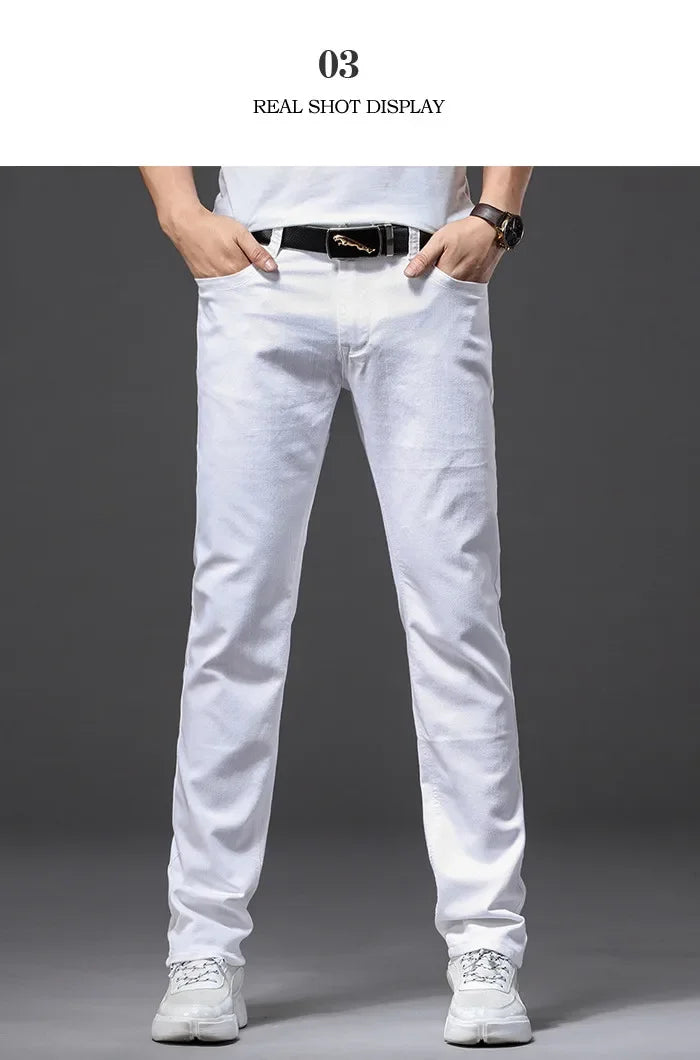 Men Slim White Jeans New Elasticity Fashion Casual Classic Soft Business Brand Trousers Male Clothing Stretch Pants Men's Jeans