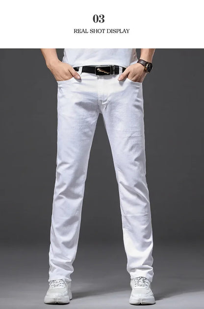 Men Slim White Jeans New Elasticity Fashion Casual Classic Soft Business Brand Trousers Male Clothing Stretch Pants Men's Jeans