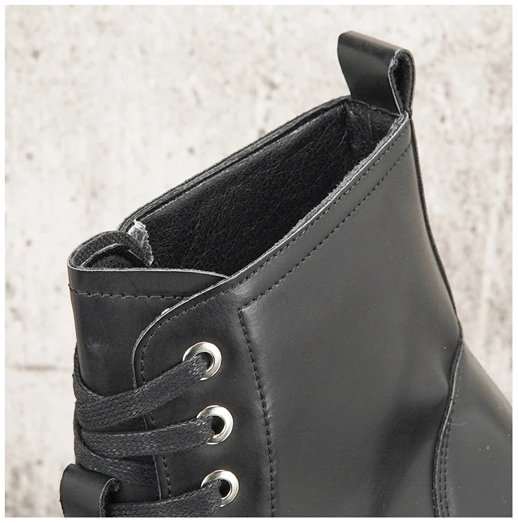 Men's Hidden Heel Motorcycle Boots - Goth Punk Ankle Boots with Thick Sole for Height Increase | Elevator Shoes