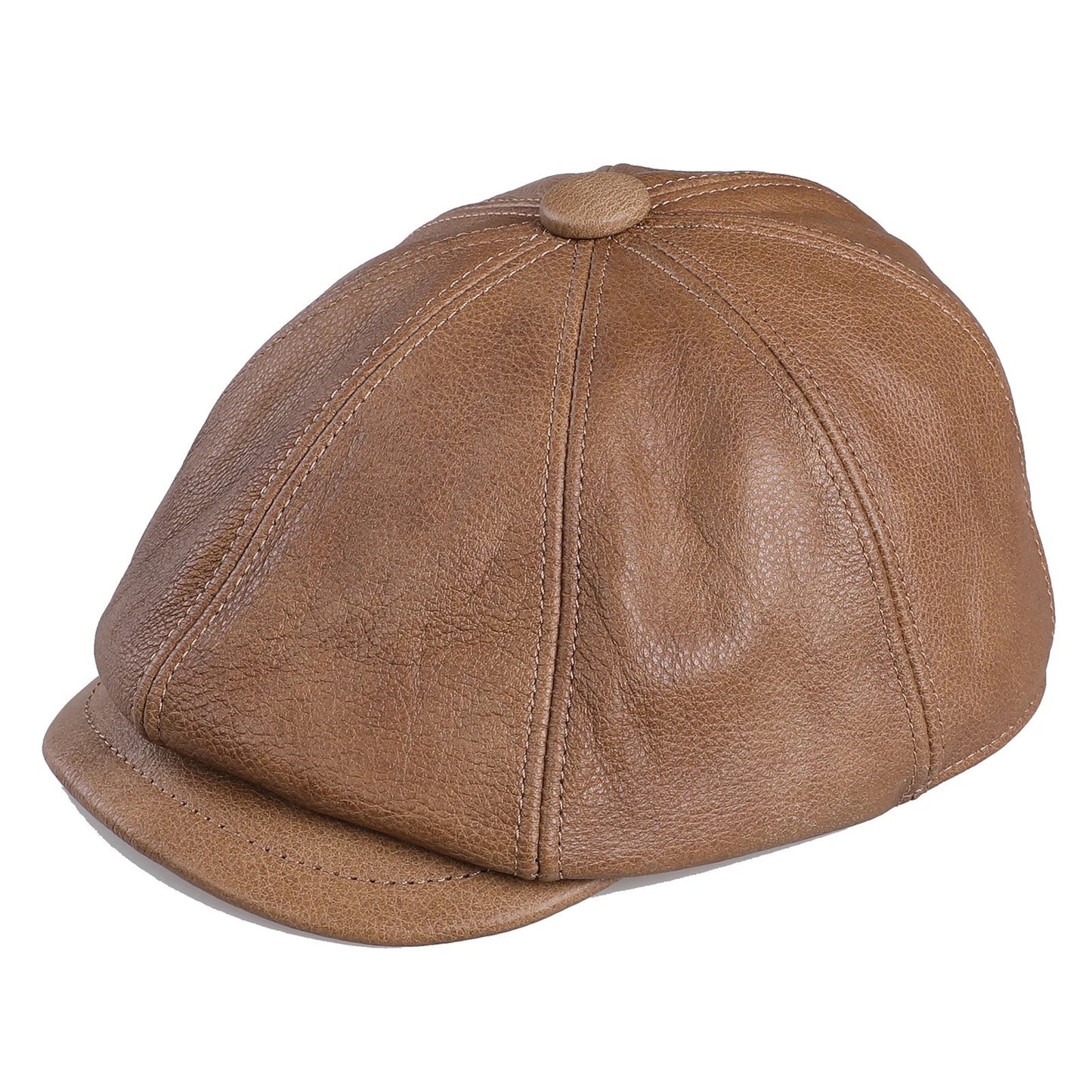 Men's Newsboy Flat Cap 100% Genuine Cowhide Leather Gatsby Ivy Golf Cabbie Driving Hat 8 Panels Classic Design