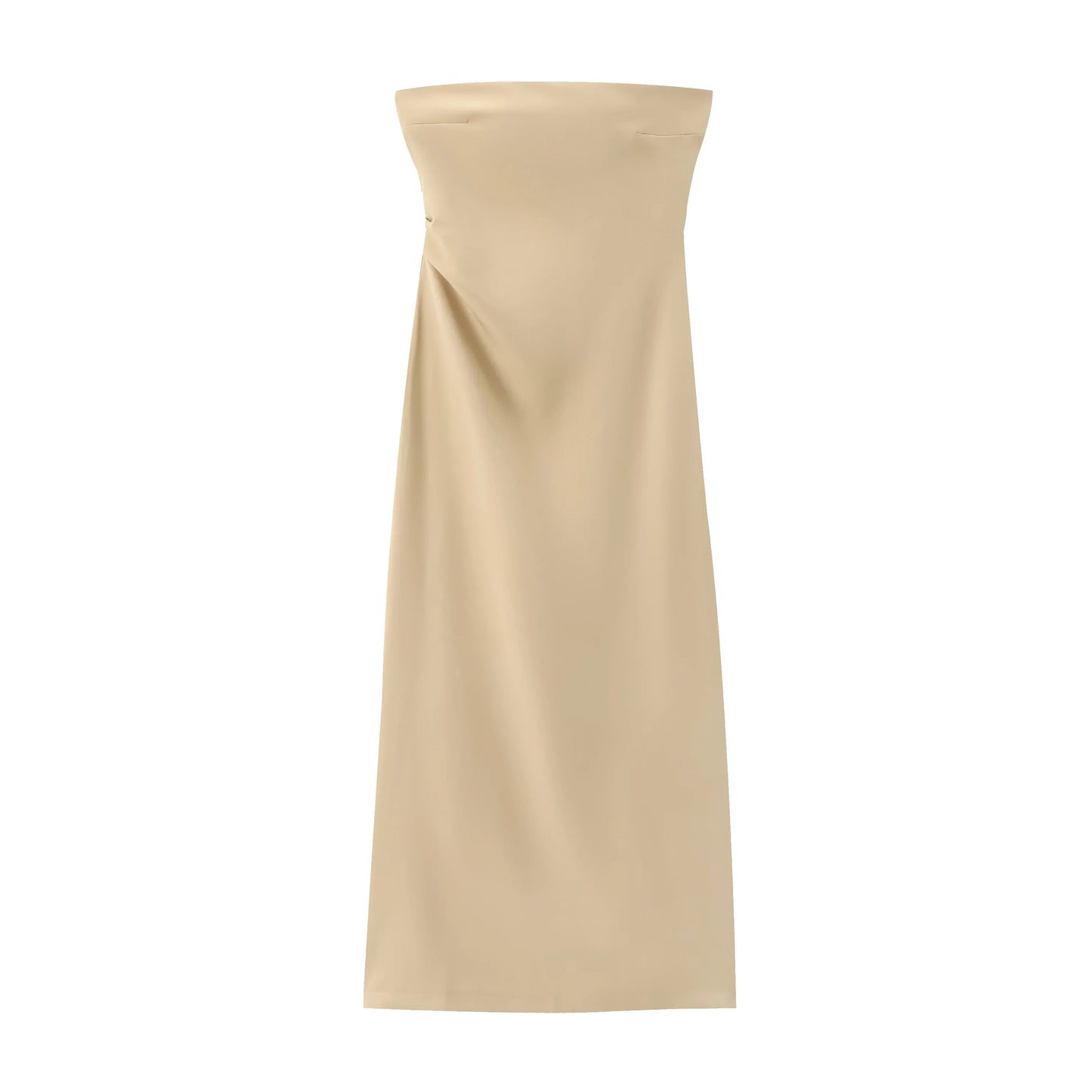 Women Fashion Summer New Sexy Split Back Zip Pleated Sleeveless Strapless Dress Chic Female French Elegant Evening
