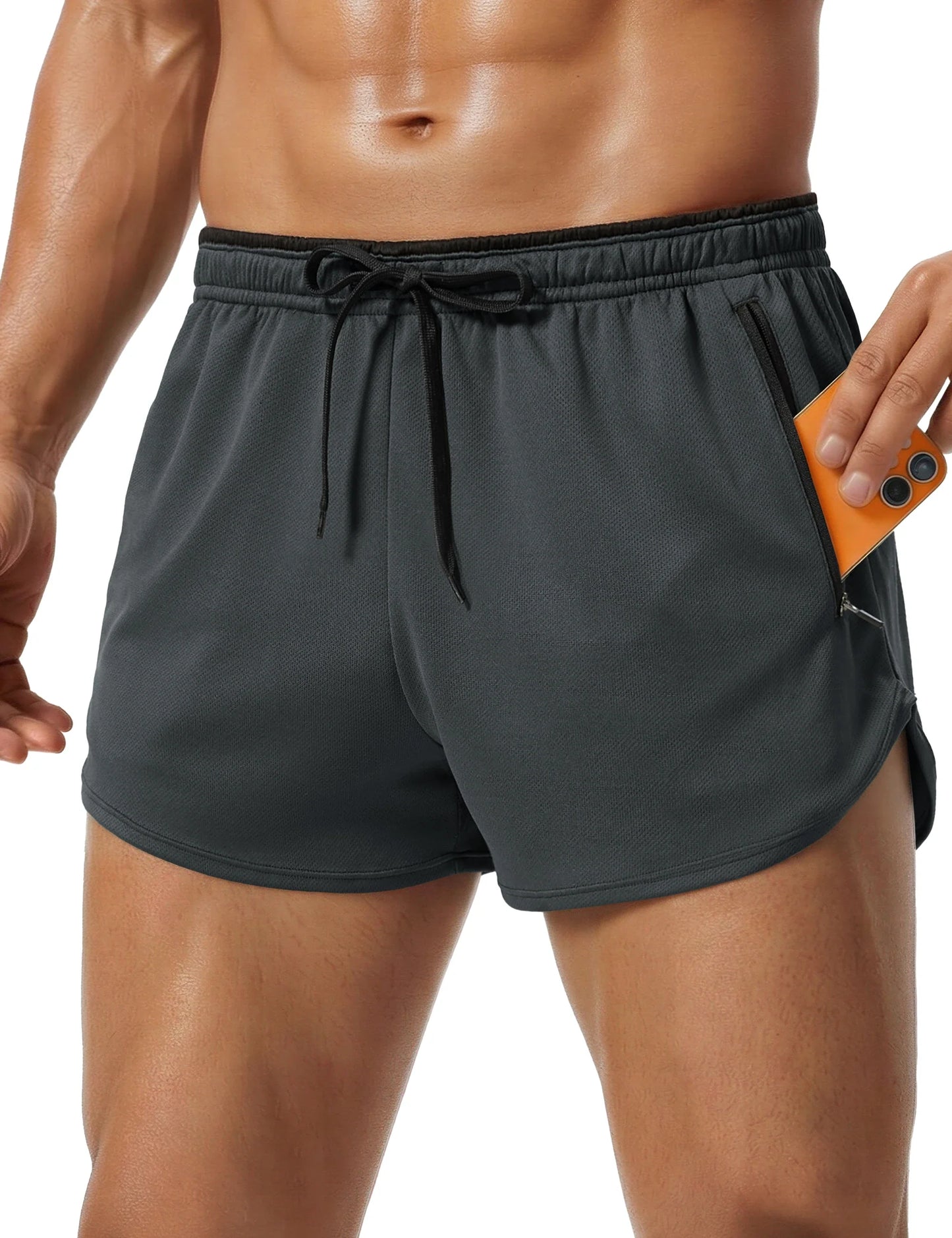 Men's Mesh Running 3" Shorts Quick Dry Lightweight Athletic Workout Gym Shorts Zipper Pockets Shorts Outdoor Fitness