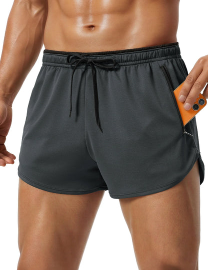 Men's Mesh Running 3" Shorts Quick Dry Lightweight Athletic Workout Gym Shorts Zipper Pockets Shorts Outdoor Fitness