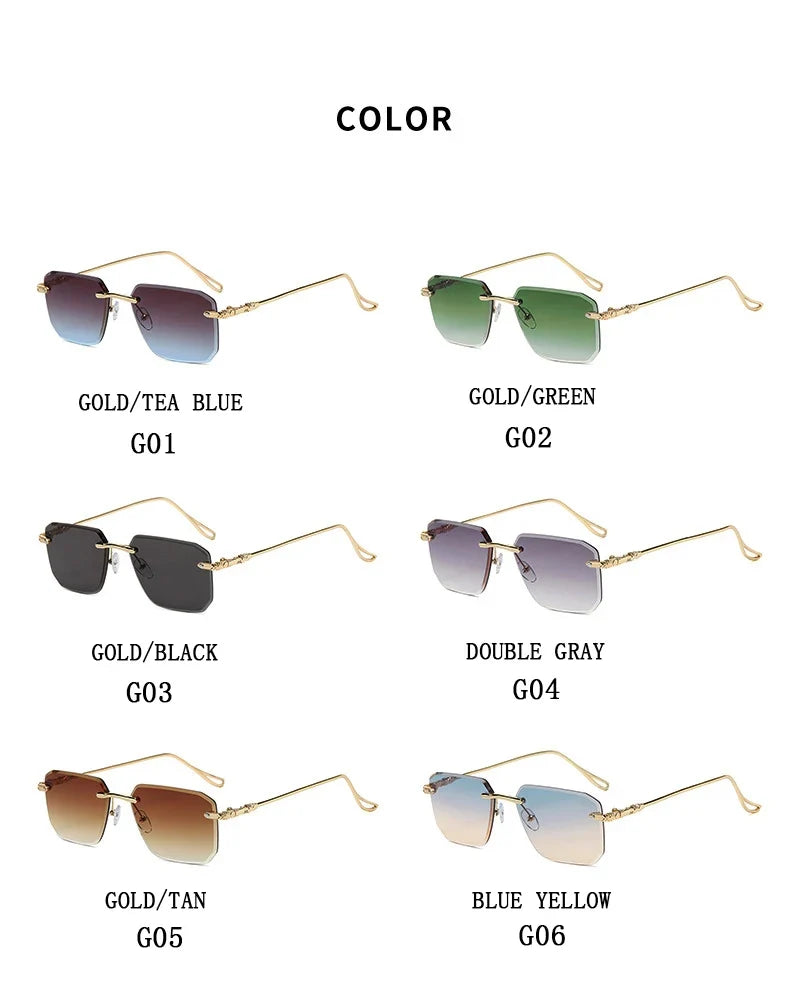 2024 Rimless Sunglasses Women Trendy  New Square Fashion Glasses Vintage Luxe Lentes De Sol Mujer Lunette Soleil Femme Okulary