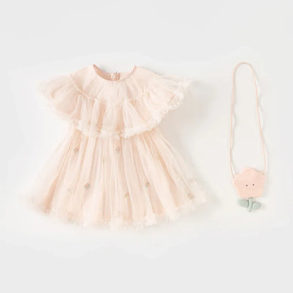 Girl's Princess Dress 2025 New Summer Children's Baby Pink Mesh Wallet Fashion Cute Sweet Charm Party DB2240416