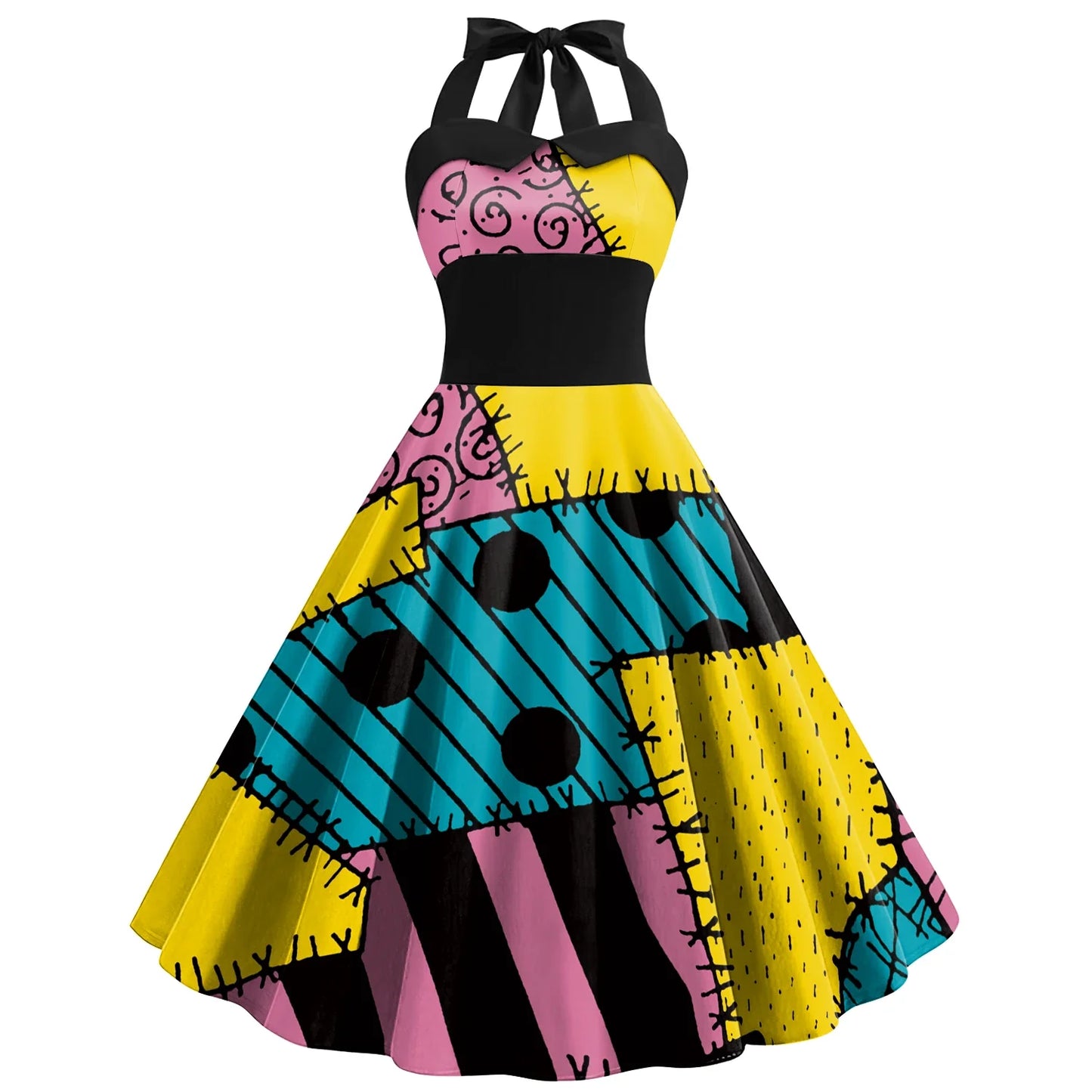 Halloween Nightmare Christmas Sally Dress Spaghetti Strap Women's Sexy Backless Dresses Patchwork Vestidos