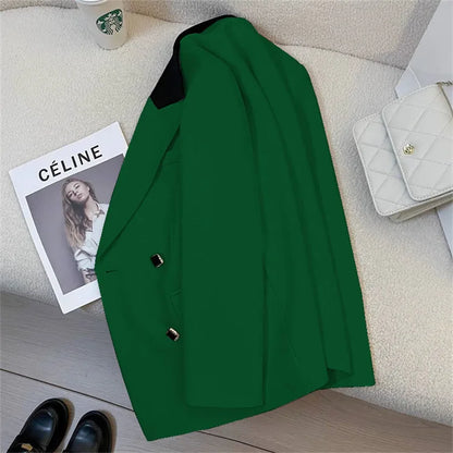 Spring Women's Suit Jacket Fashionable Korean Design Commute Style Long Sleeve Polyester Blend Urban Windbreaker
