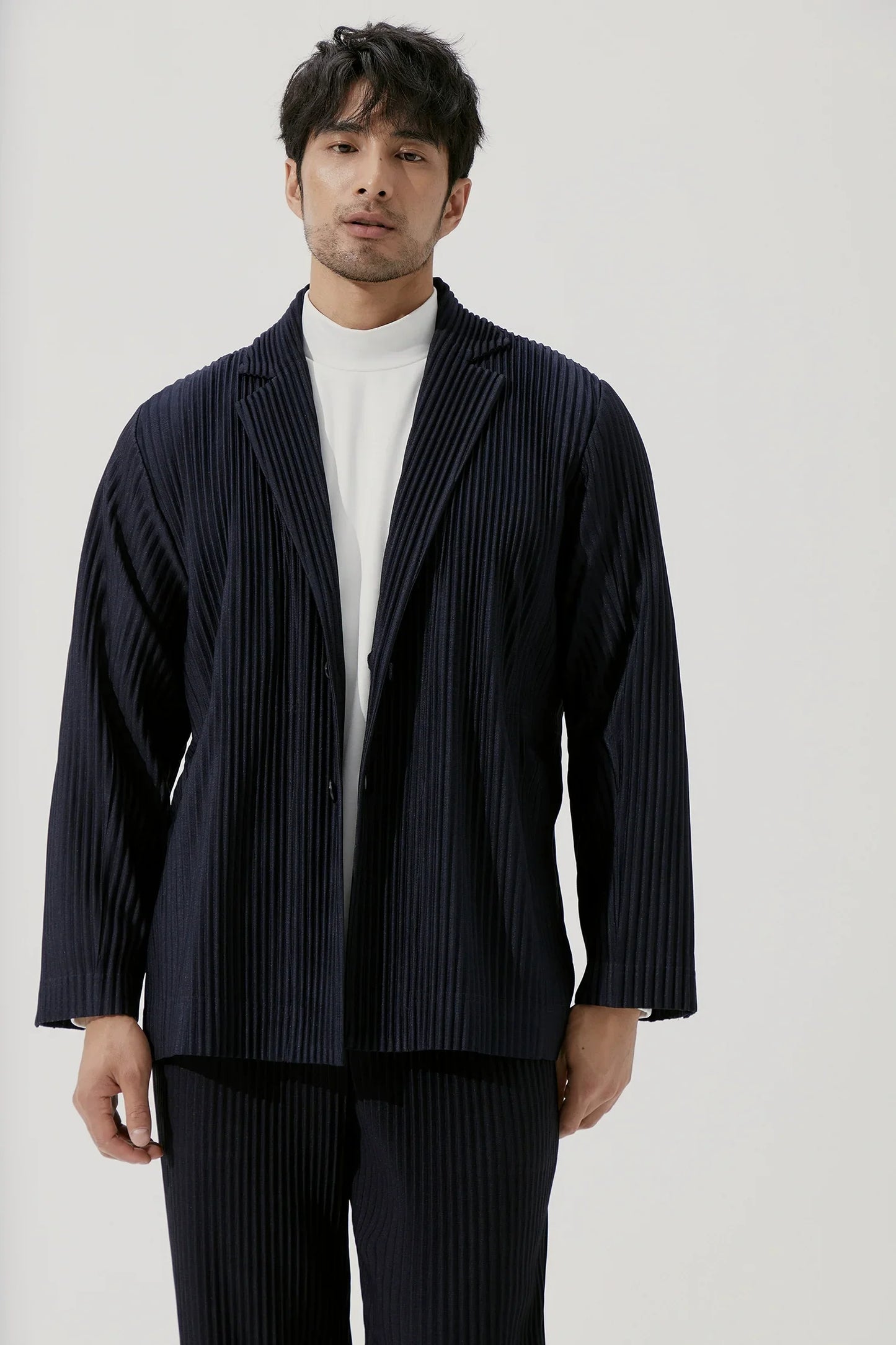 Pleated Blazer Black Suits For Men High Quality Casual Japanese Style Blazers Stretch Fabric Slim Fit Coat