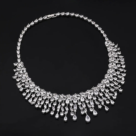 2024 New 4-piece Bride Zirconia Women's Party Jewelry Set, Deluxe Dubai Nigeria CZ Crystal Wedding Necklace Set