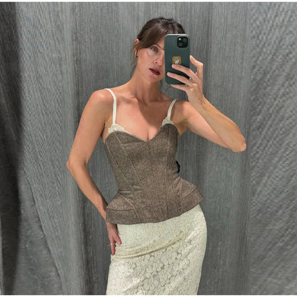 Sexy Print Sling Fishbone Corsets Women Backless Zipper Sleeveless Slim Tops Female 2026 Summer New Chic Evening Party Tanks