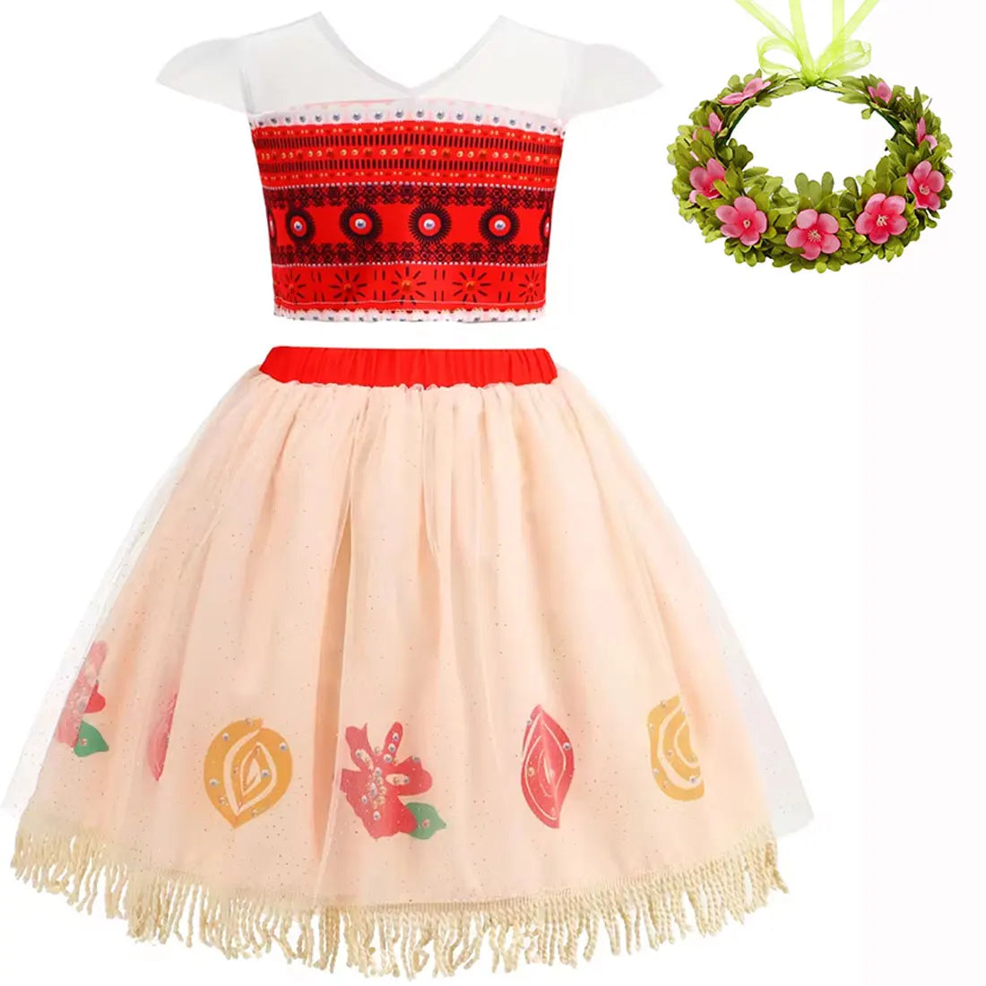 Halloween Moana Halter Dress for Girl Cosplay Moana Princess Costume Hawaii Toddler Vaiana Cute Sundress Two Piece Costume Set
