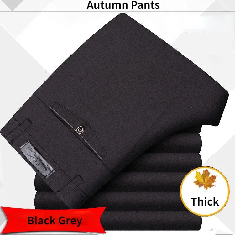 Autumn Thick  Summer Thin Casual Pants Men Straight Formal Long Trouser Adult Solid Color Flat Design Suit Pant Business RIYBEOE